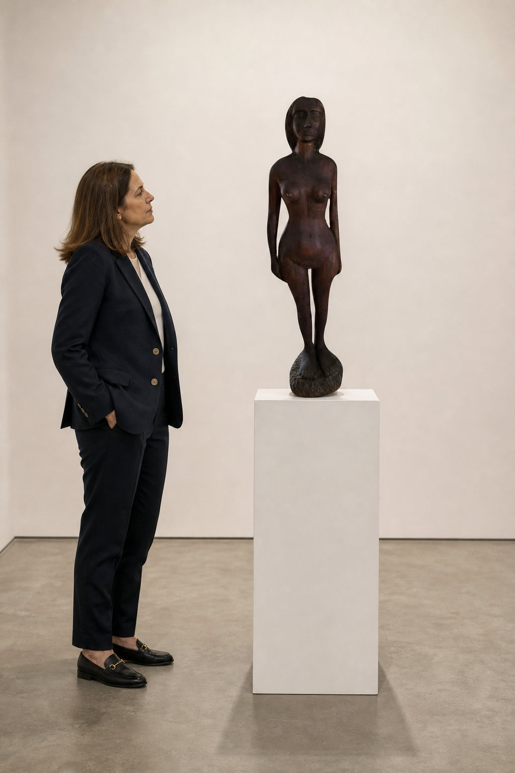 Standing Nude Female Wood Sculpture - shown to scale
