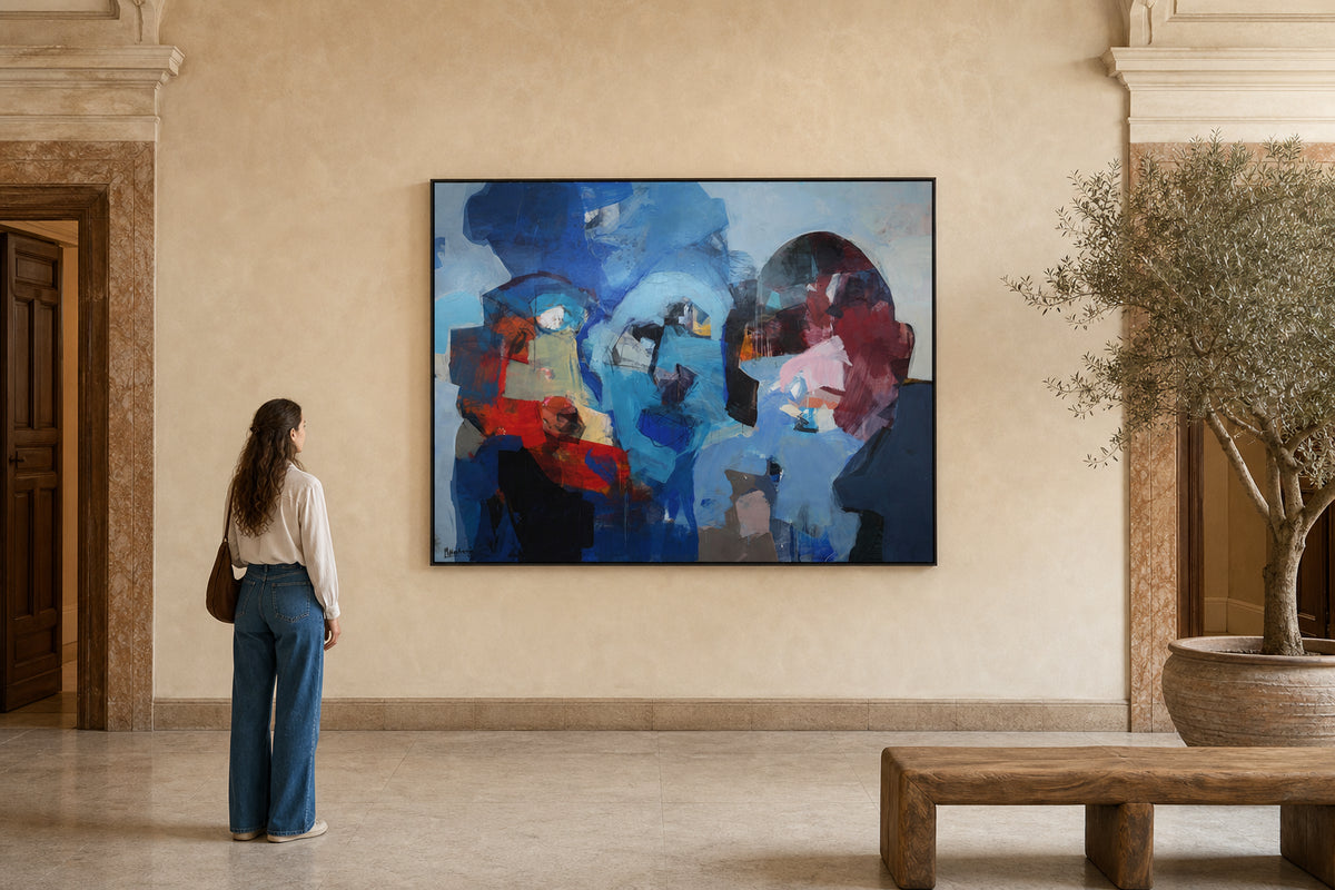 Abstract Figures in Blue and Red - shown to scale