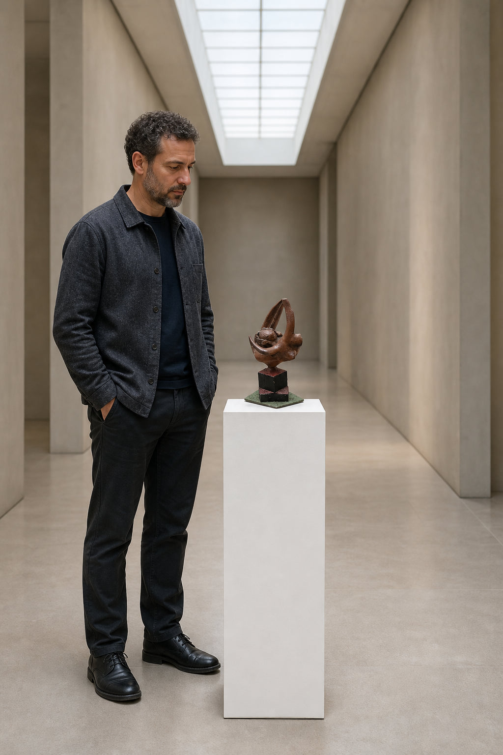 Abstract Brown Figure on Cube Base - shown to scale