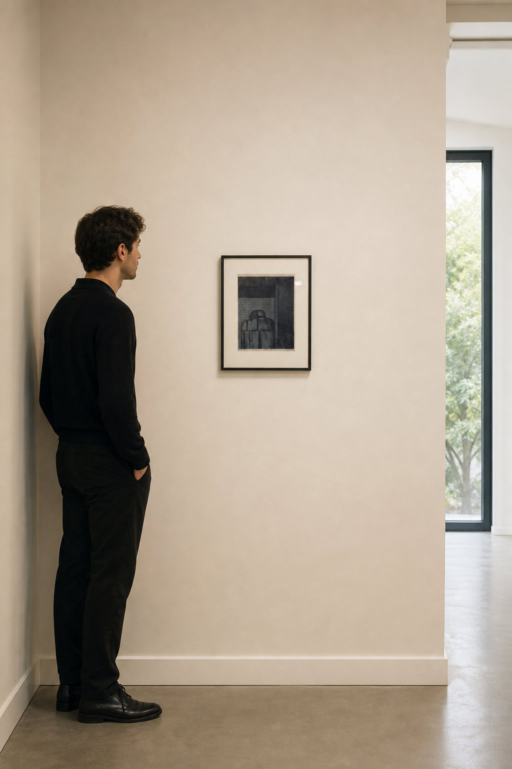 Figure Beside a Window with Grid - shown to scale