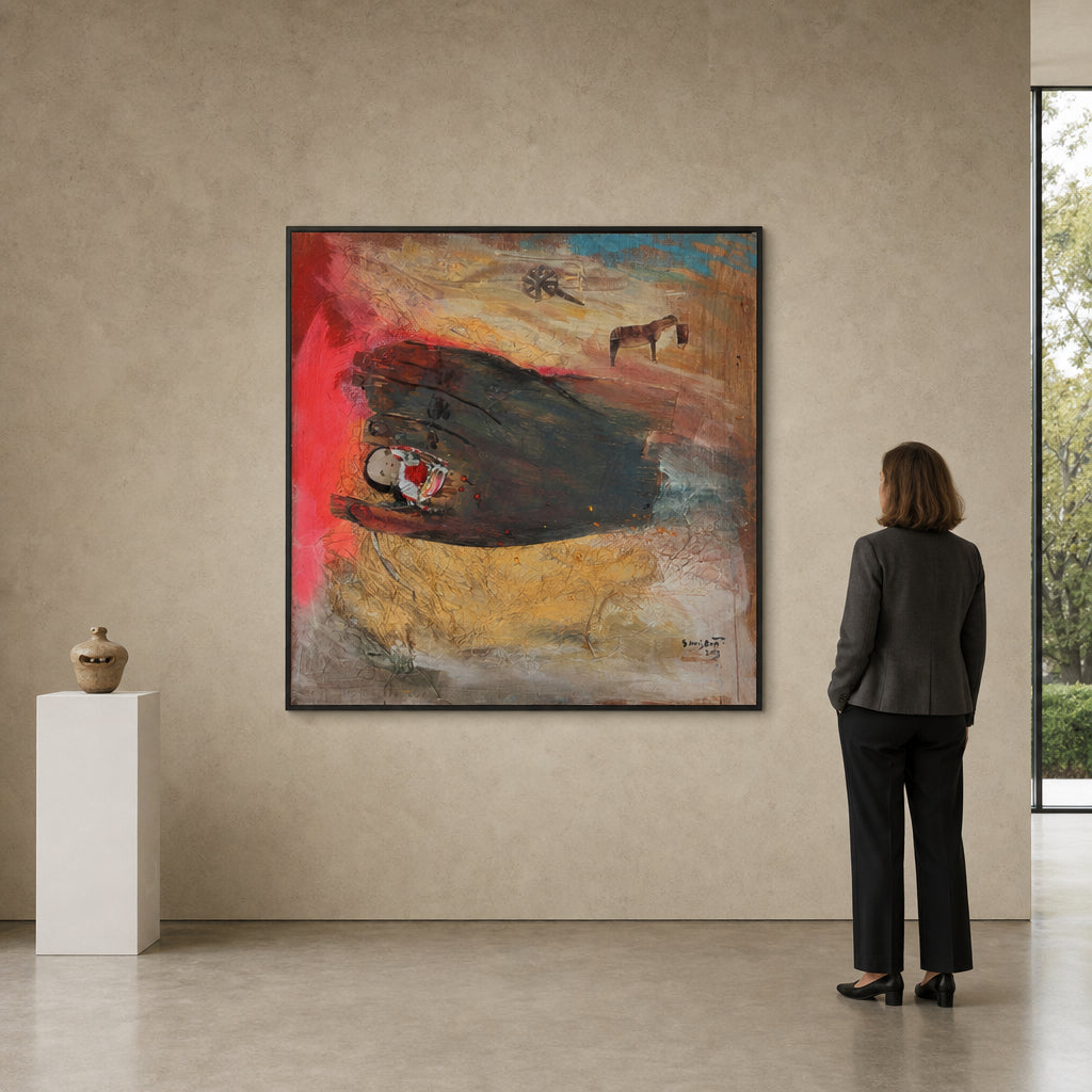 Child Figure with Horse in Landscape - shown to scale