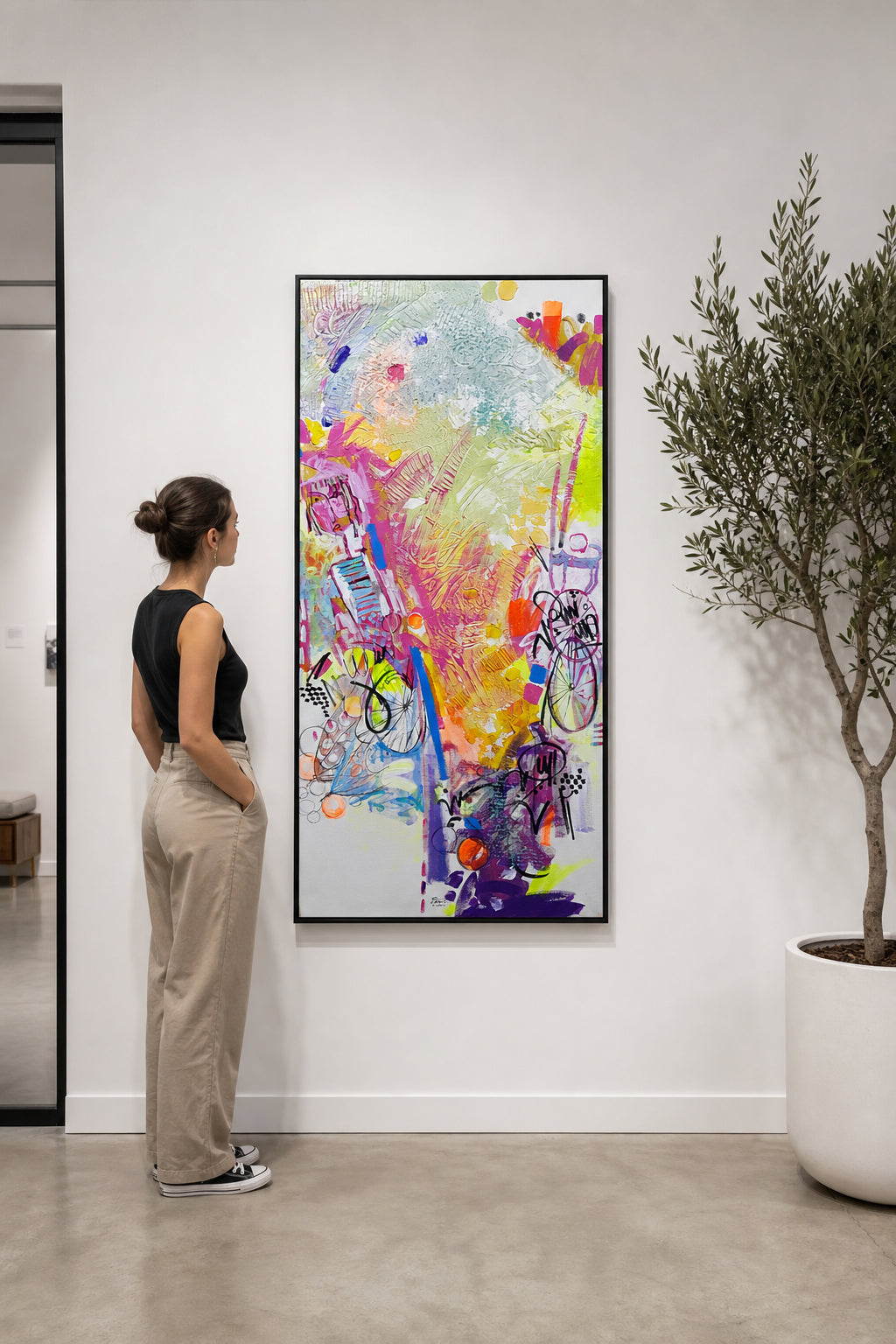 Colorful Abstract with Bicycle Wheels - shown to scale