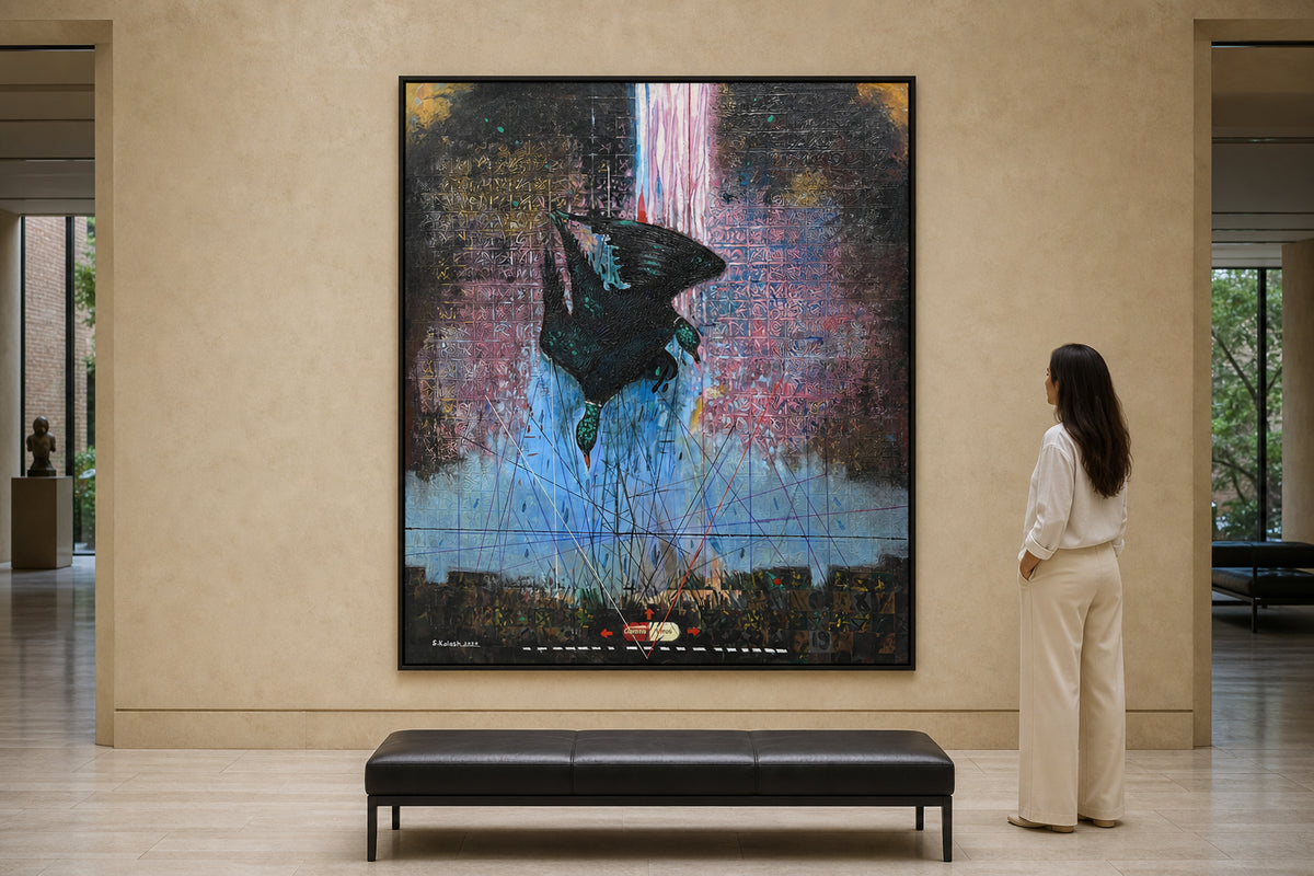 Black Bird Falling Corona Virus - shown to scale