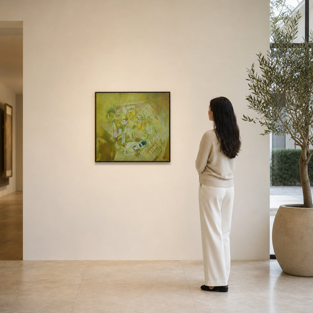 Abstract Figures in Yellow Green Composition - shown to scale