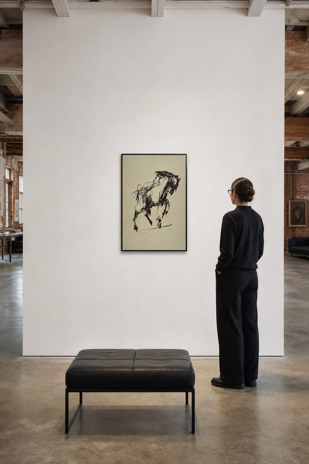 Abstract Figure in Gestural Dark Lines - shown to scale