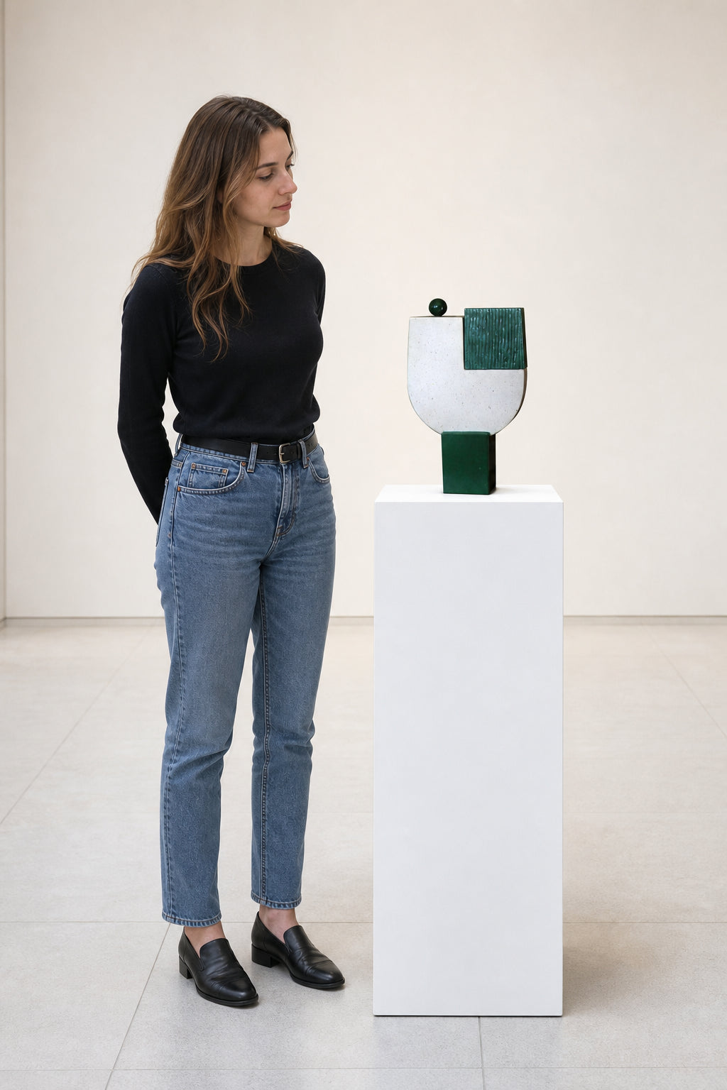 Abstract Geometric Ceramic Sculpture - shown to scale