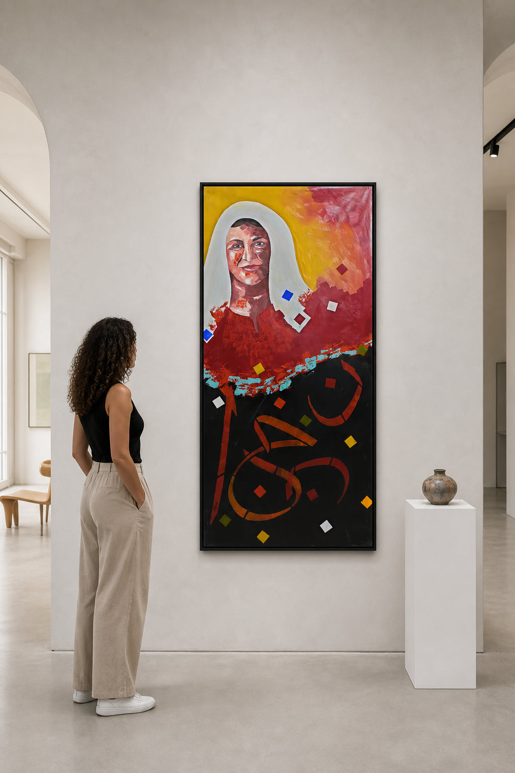 Woman Portrait with Arabic Calligraphy - shown to scale