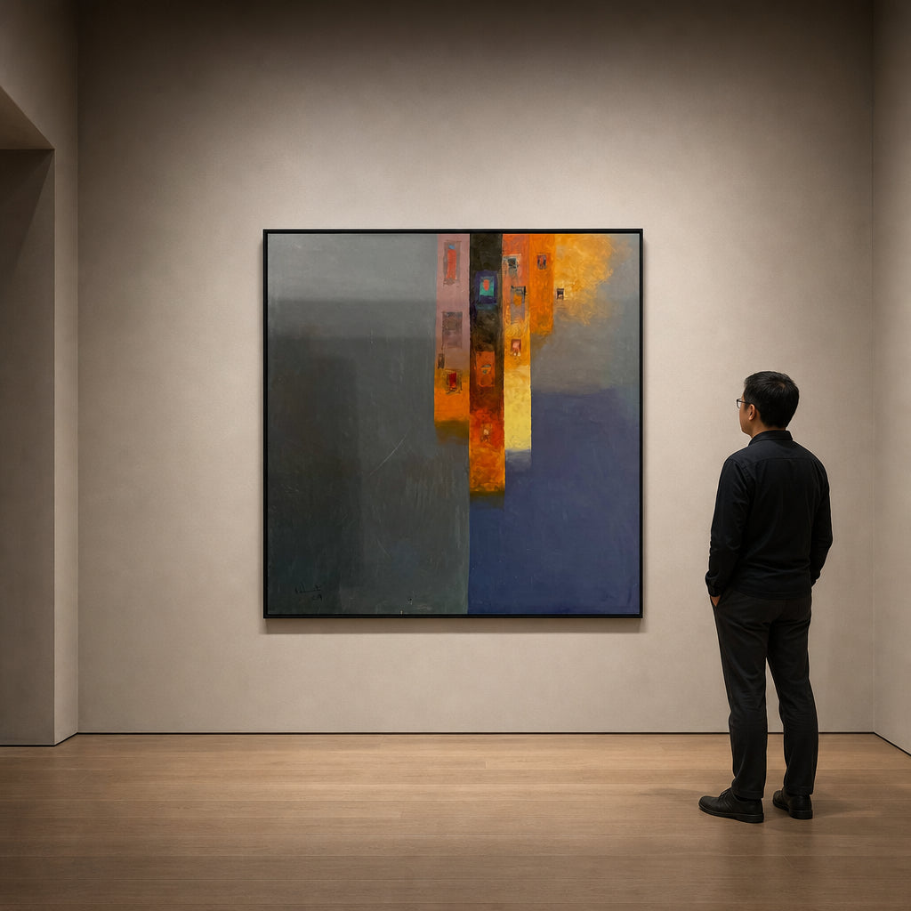 Abstract Orange and Grey Vertical Forms - shown to scale