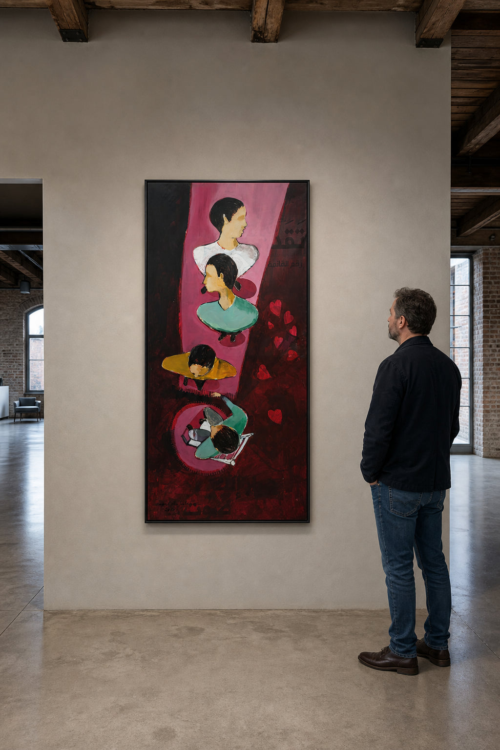 Four Figures with Red Hearts - shown to scale