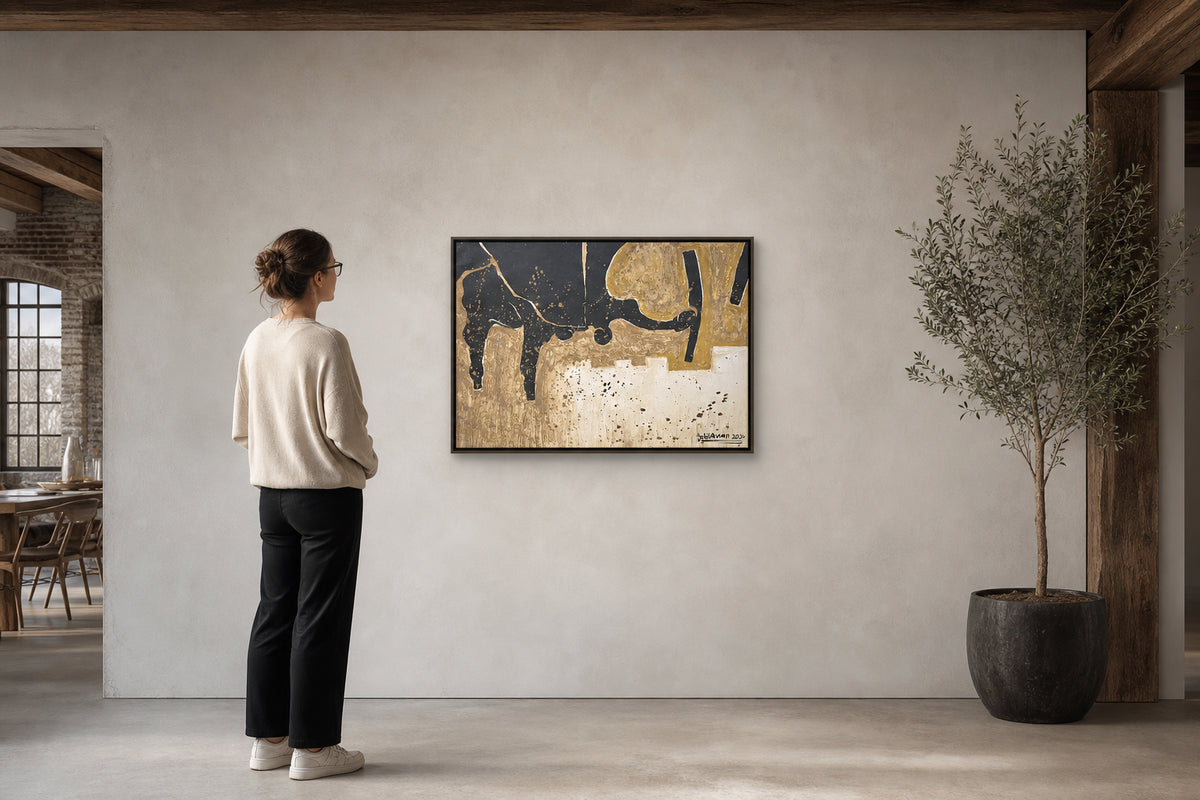 Black and Gold Abstract Forms - shown to scale