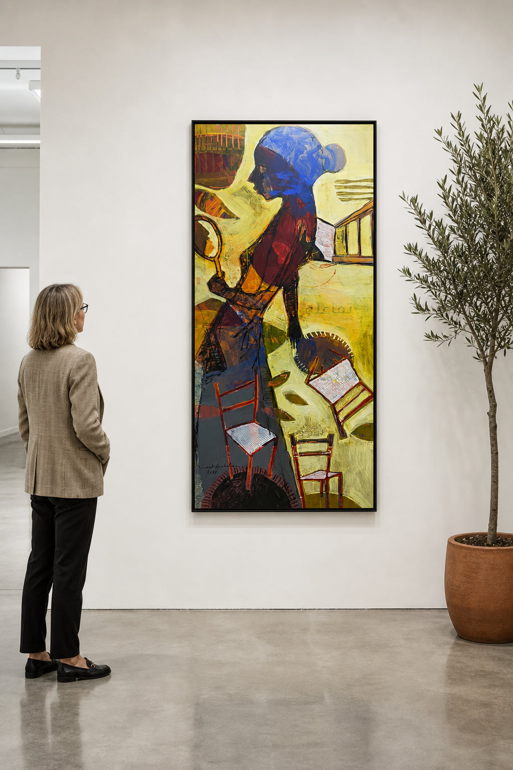 Figure with Chairs and Open Book - shown to scale