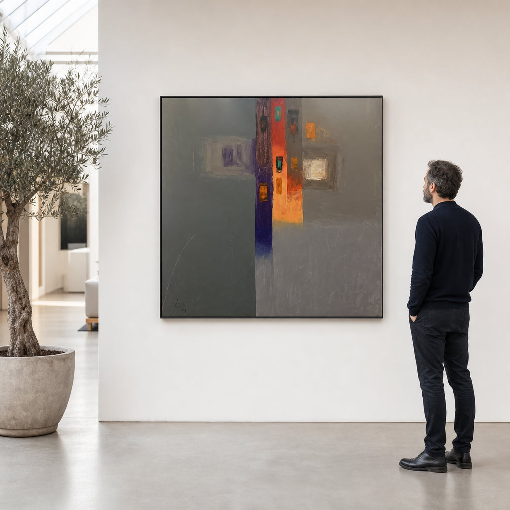 Abstract Urban Buildings with Glowing Windows - shown to scale