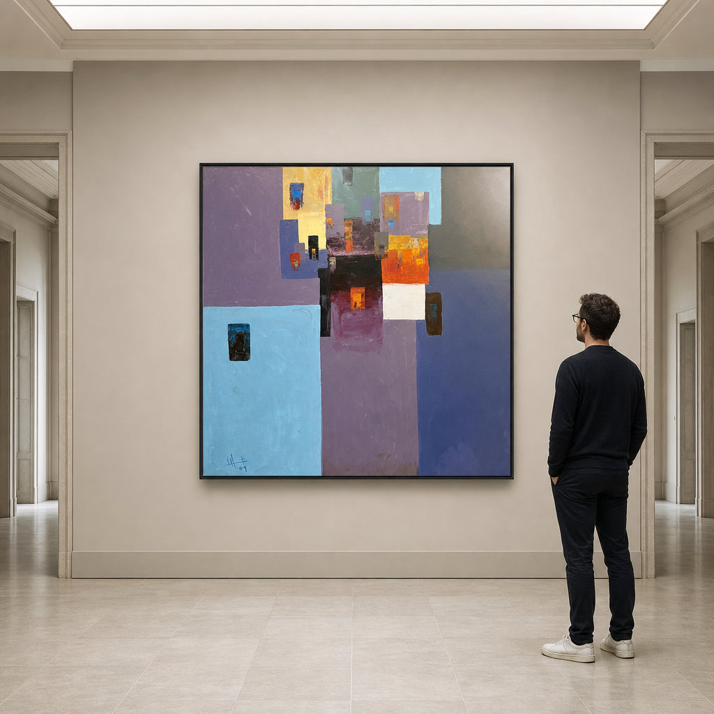Abstract Geometric Blocks in Blue Purple - shown to scale