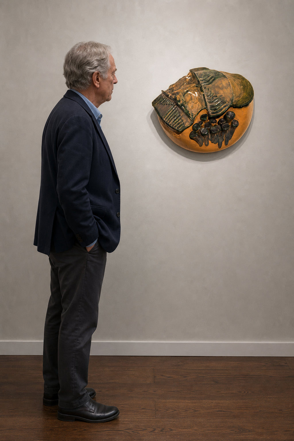 Glazed Ceramic Face Relief Sculpture - shown to scale
