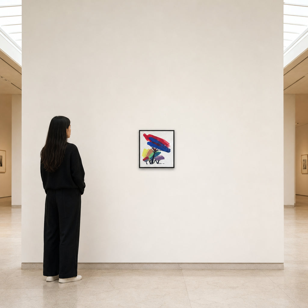 Colourful Abstract Trees on White - shown to scale