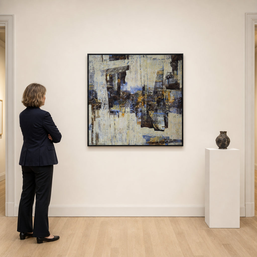 Abstract Brown Blue Layered Composition - shown to scale