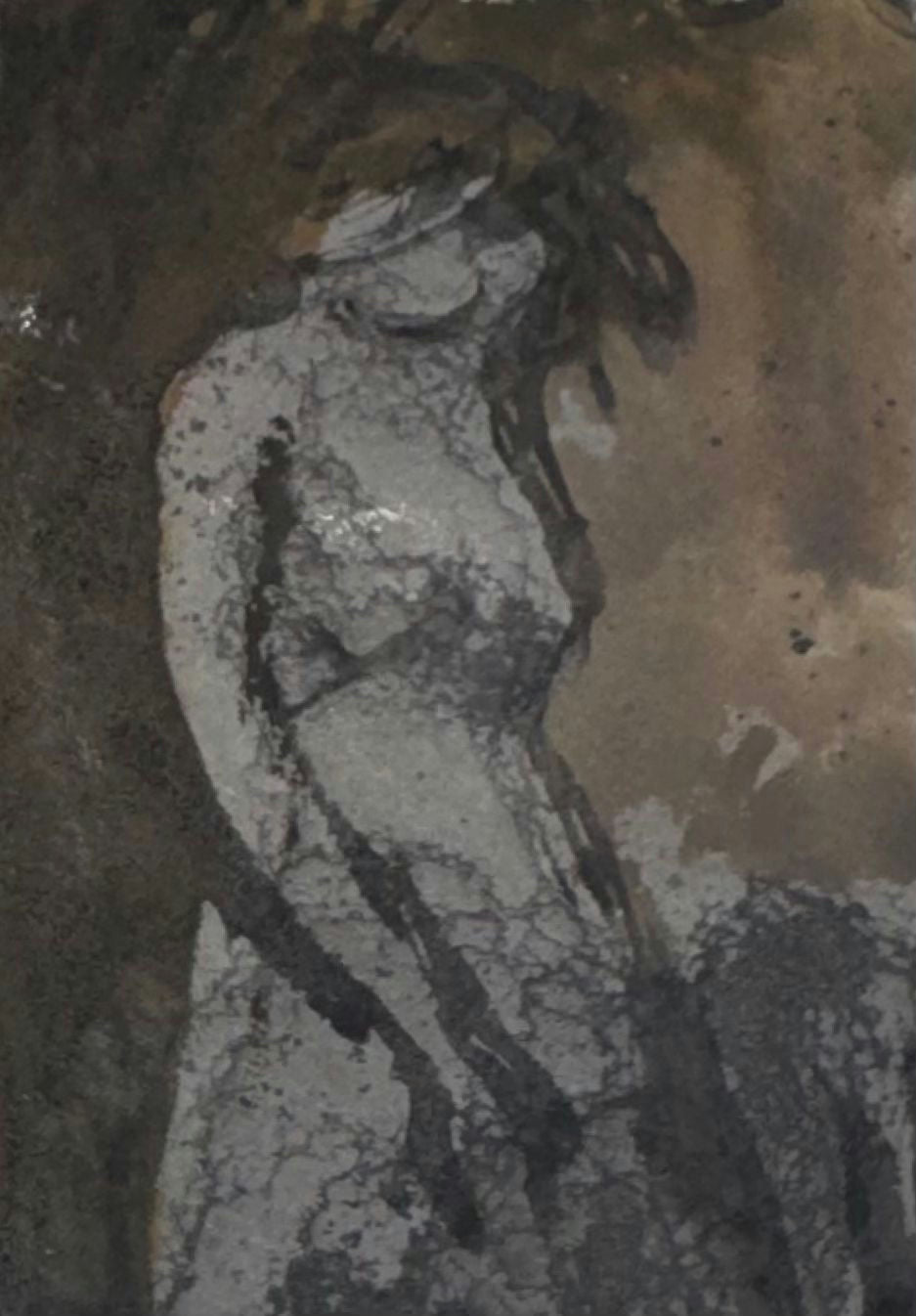 Original Mixed media 'Standing Female Figure Dark Background' by Mohammad Bushnaq