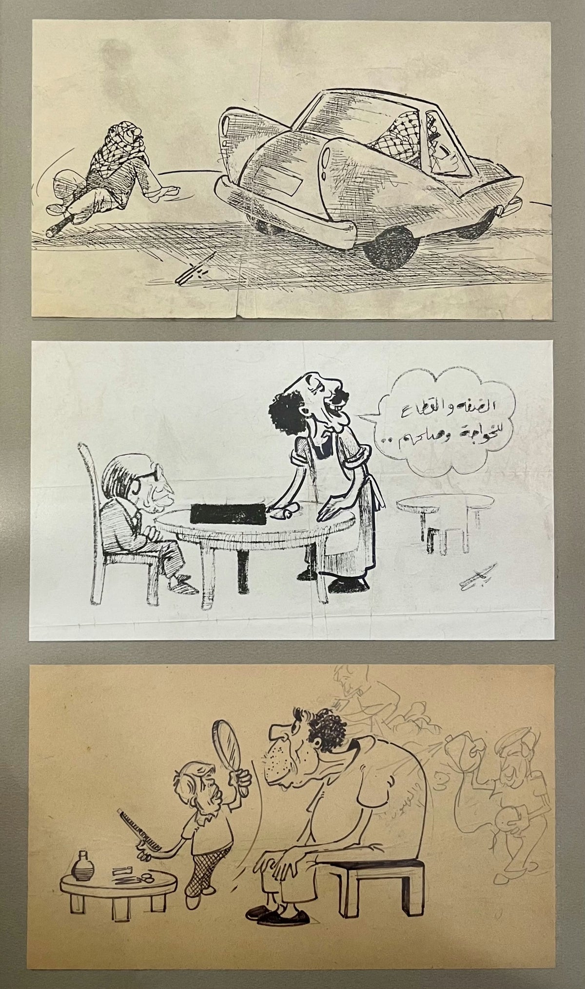 Original Ink & Pencil (Sketches) 'Three Arabic Political Cartoon Sketches' by Rabah Alsaghir