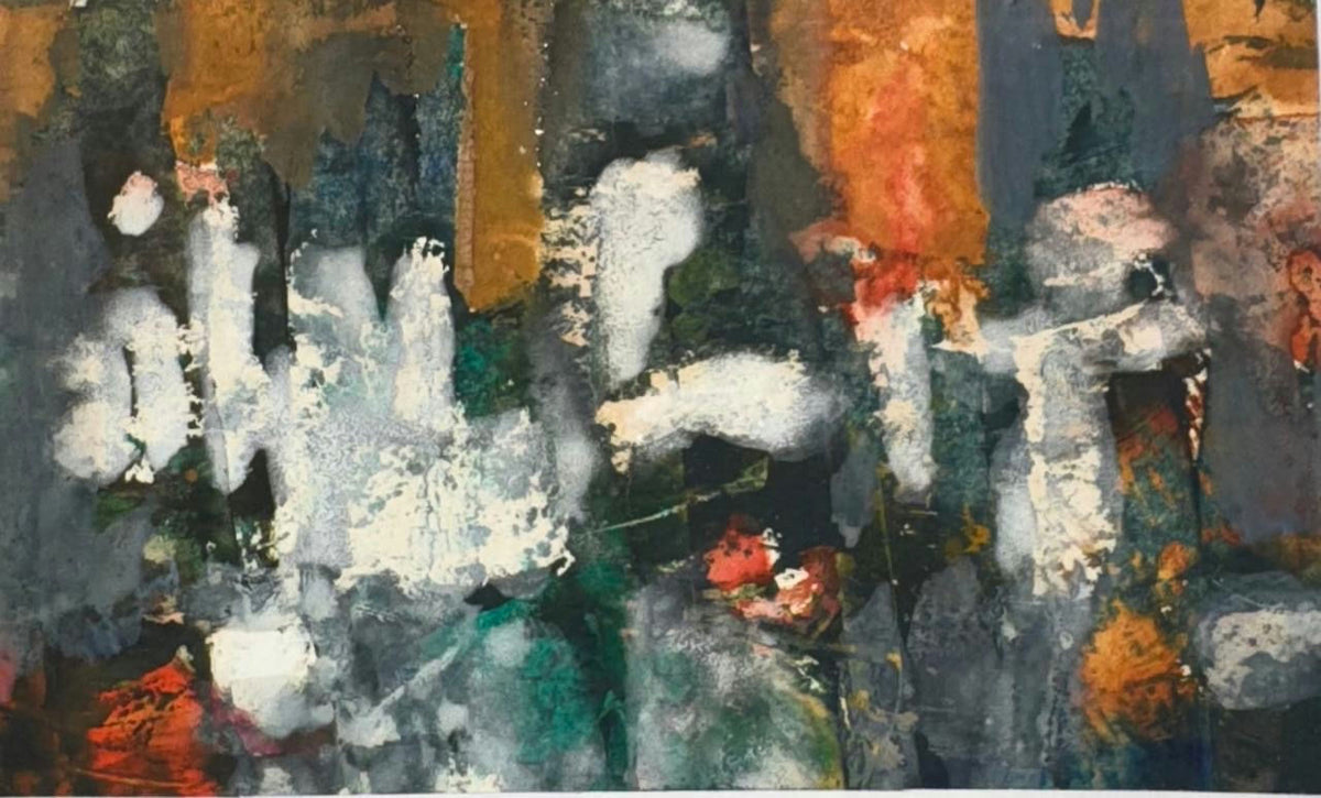 Original Mixed media 'Abstract Mixed Media Composition on Paper' by Mohammad Bushnaq