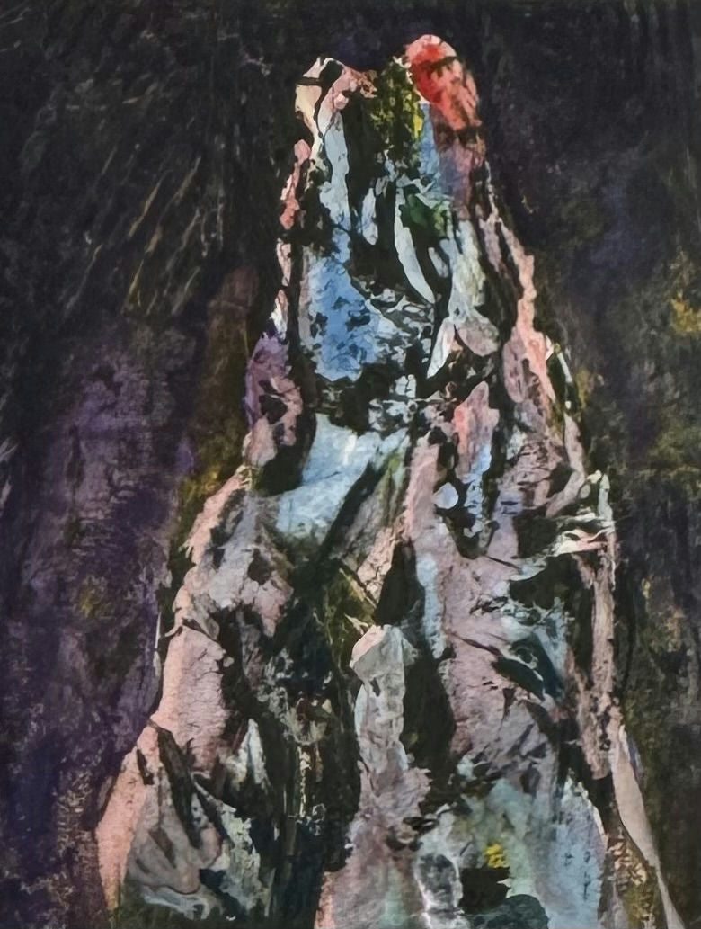 Original Mixed media 'Rocky Mountain Peak Dark Background' by Mohammad Bushnaq