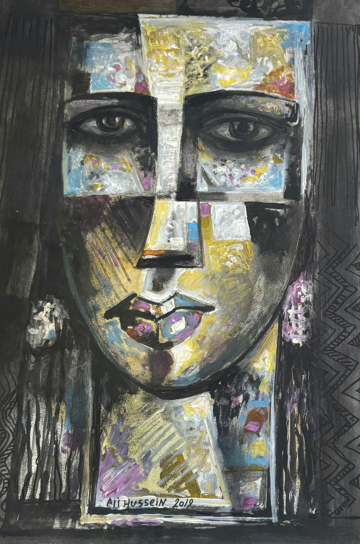 Original Watercolor 'Fragmented Female Face Portrait' by Ali Hussein
