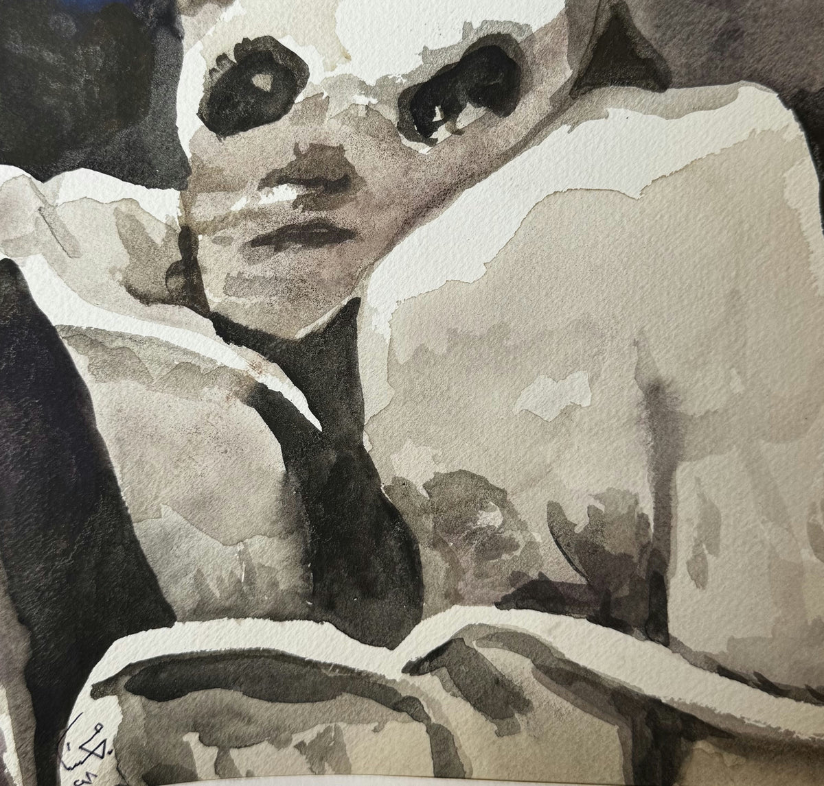 Original Mixed media 'Child Figure in Monochrome Wash' by Mohammad Bushnaq