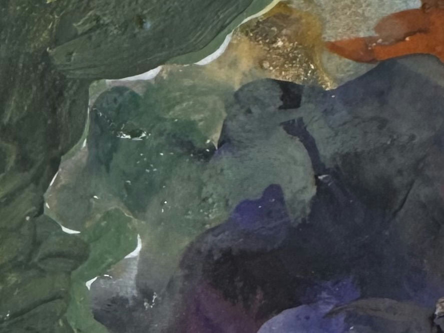 Original Mixed media 'Dark Green and Purple Abstract Forms' by Mohammad Bushnaq