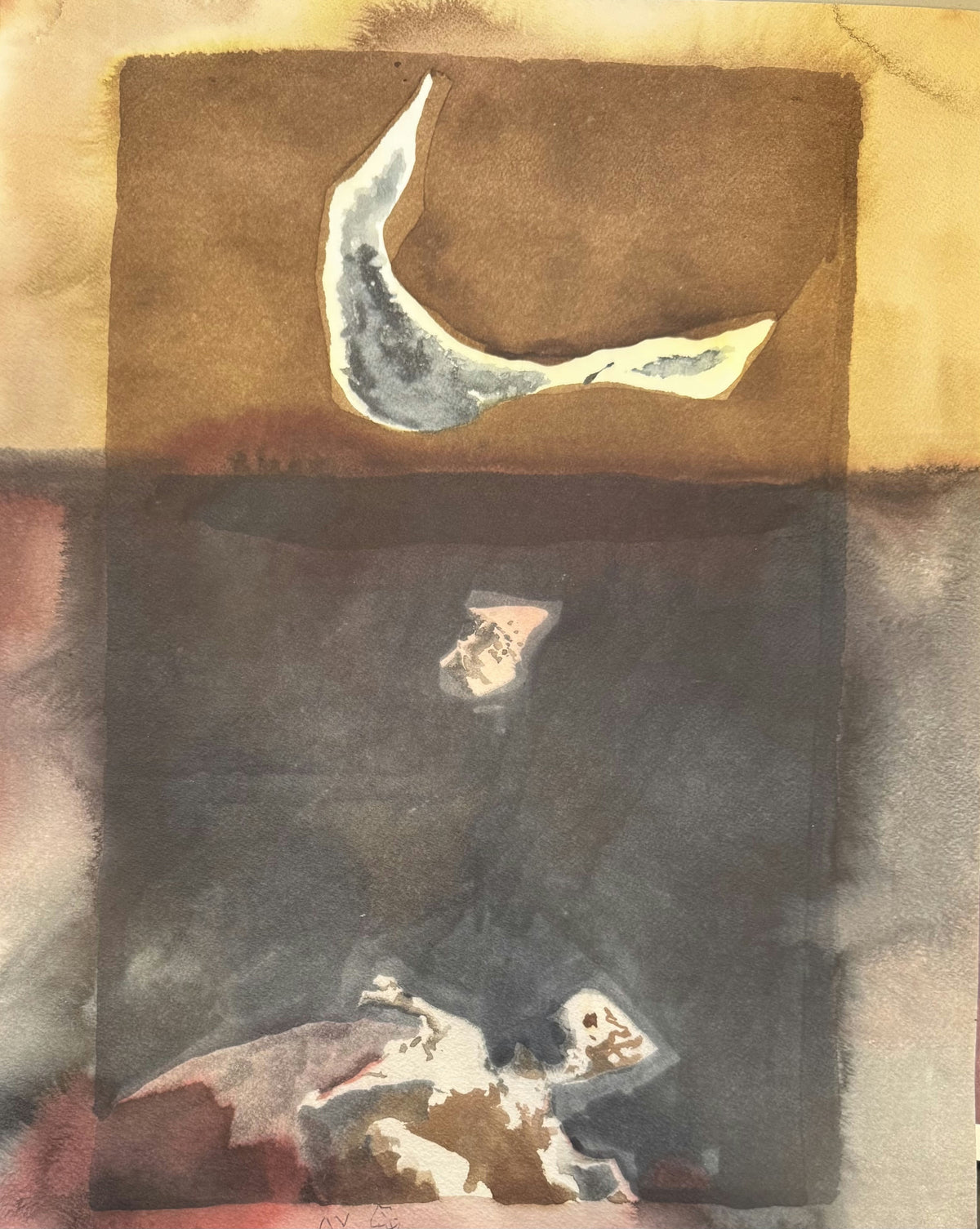 Original Mixed media 'Crescent and Abstract Forms on Canvas' by Mohammad Bushnaq