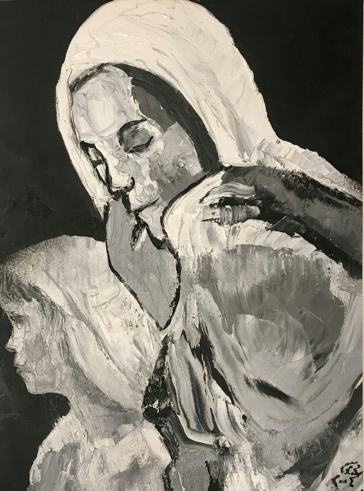 Original Oil 'Veiled Woman and Child' by Mohammad Bushnaq
