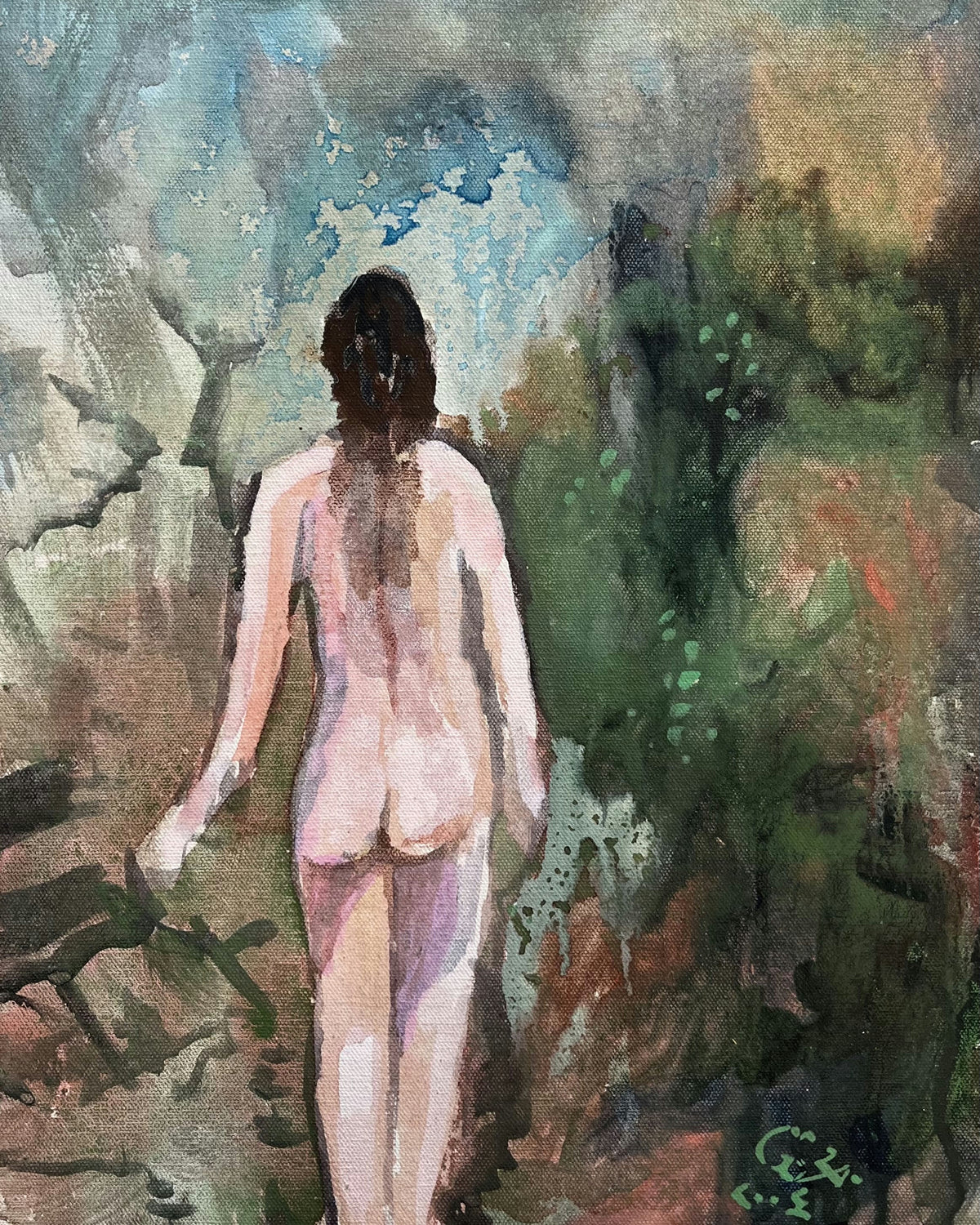 Original Mixed media 'Nude Figure Walking Into Landscape' by Mohammad Bushnaq