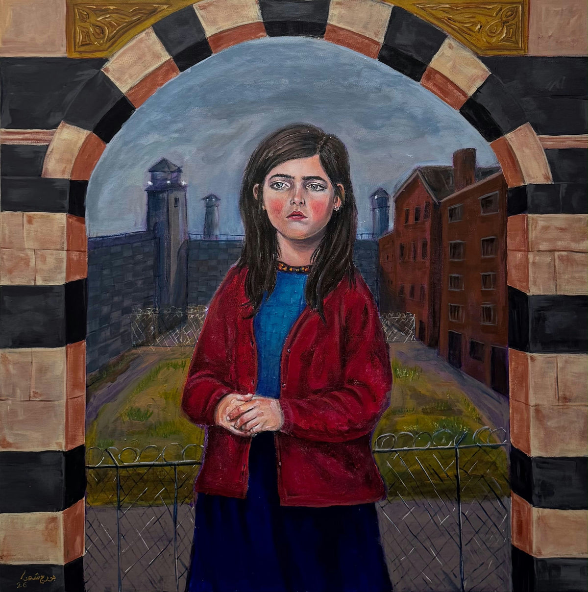 Original Acrylic 'Girl Standing in Stone Arch Doorway' by George Shahda