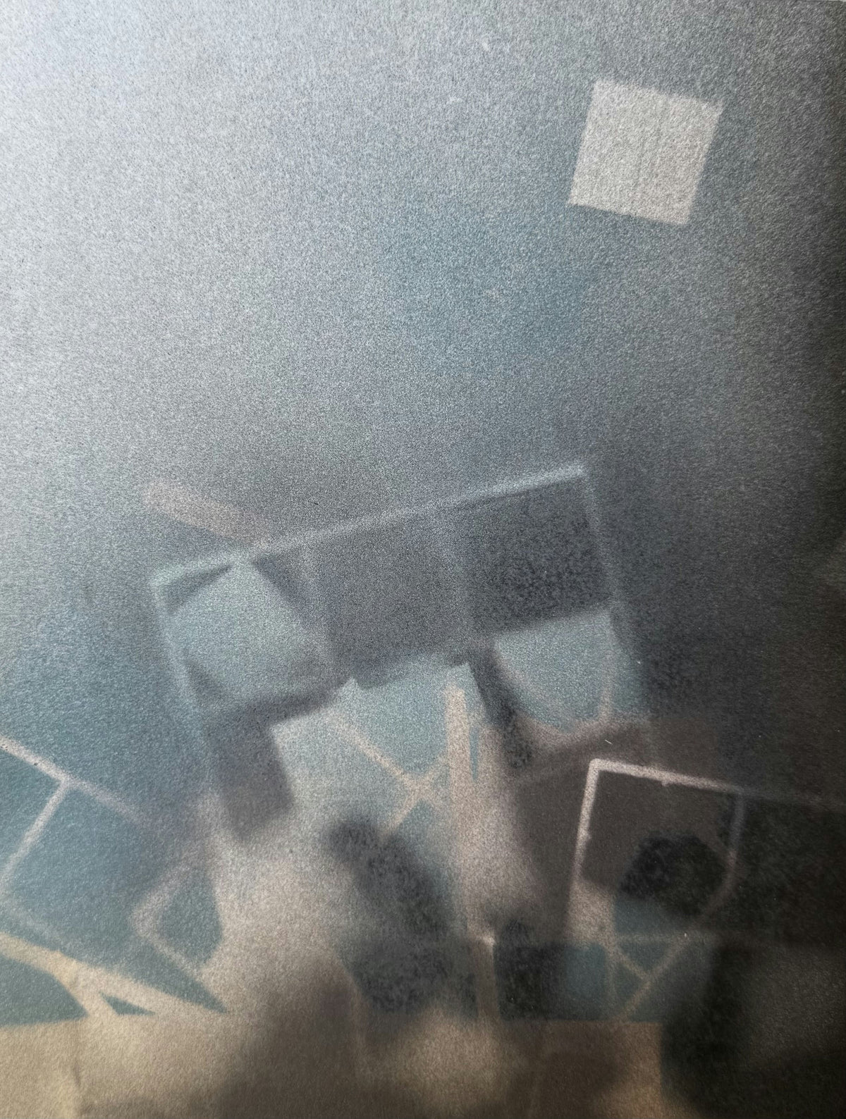 Original Mixed media 'Fragmented Geometric Shapes on Blue Grey' by Mohammad Bushnaq