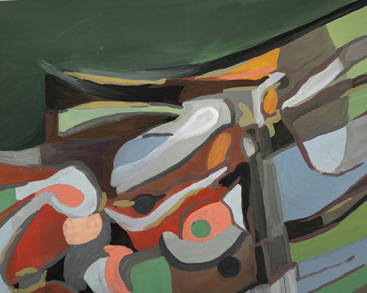 Original Mixed media 'Abstract Green and Red Mixed Forms' by Mohammad Bushnaq