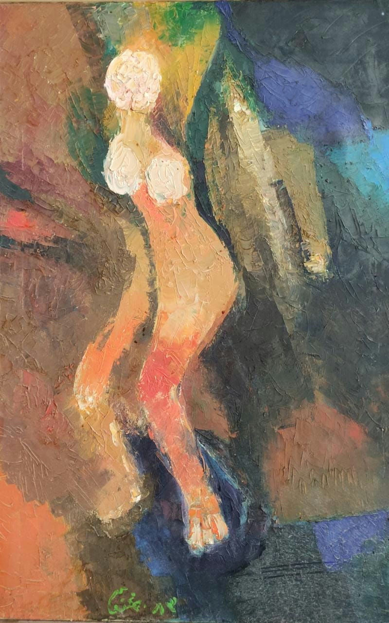 Original Oil 'Standing Female Nude Figure' by Mohammad Bushnaq