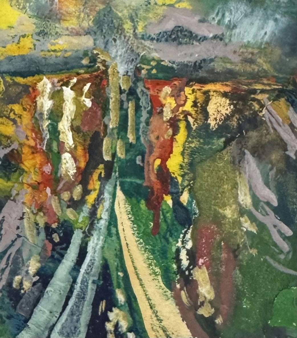 Original Mixed media 'Abstract Landscape with Rocky Cliffs' by Mohammad Bushnaq