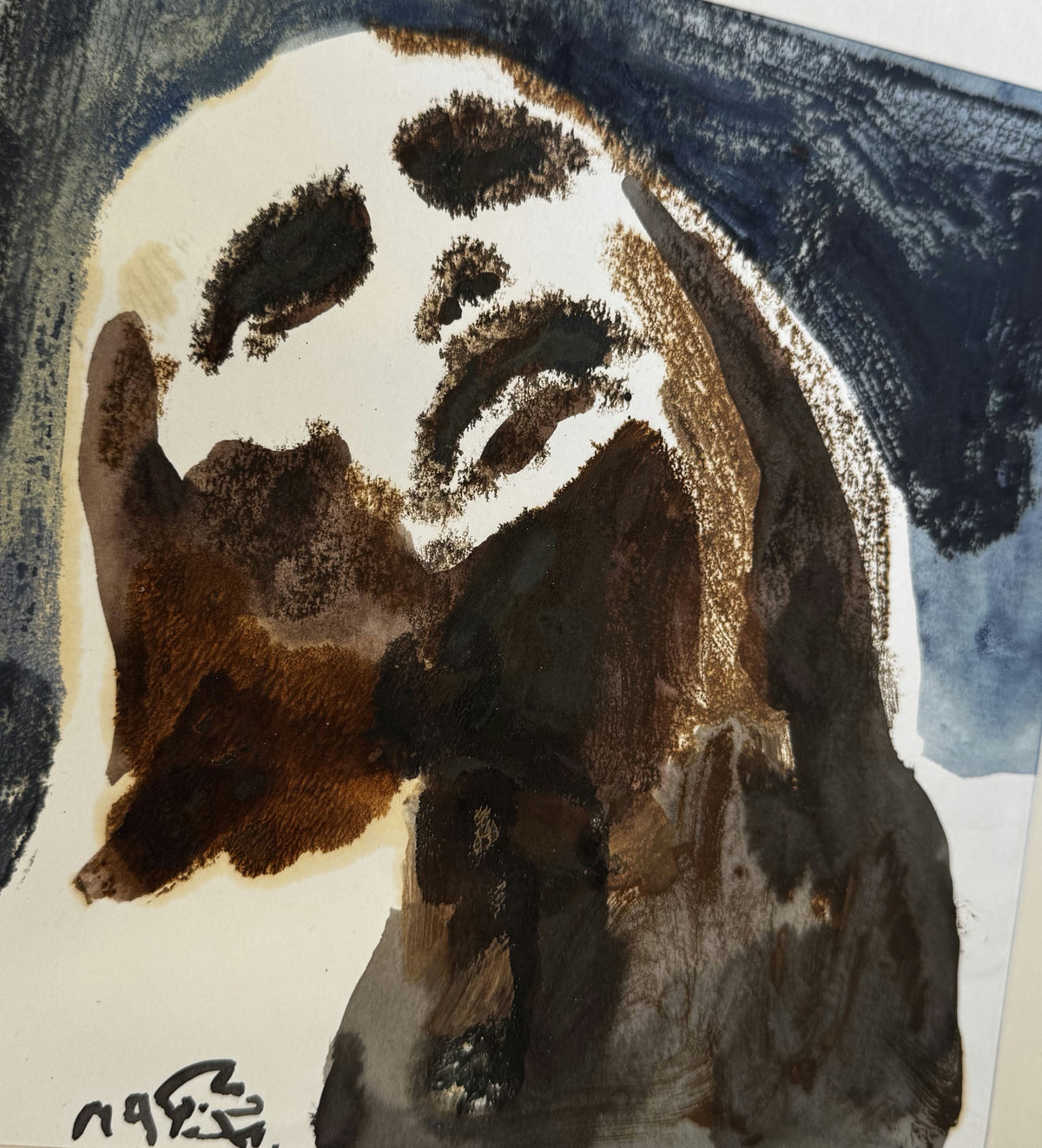 Original Mixed media 'Abstract Face Looking Upward' by Mohammad Bushnaq
