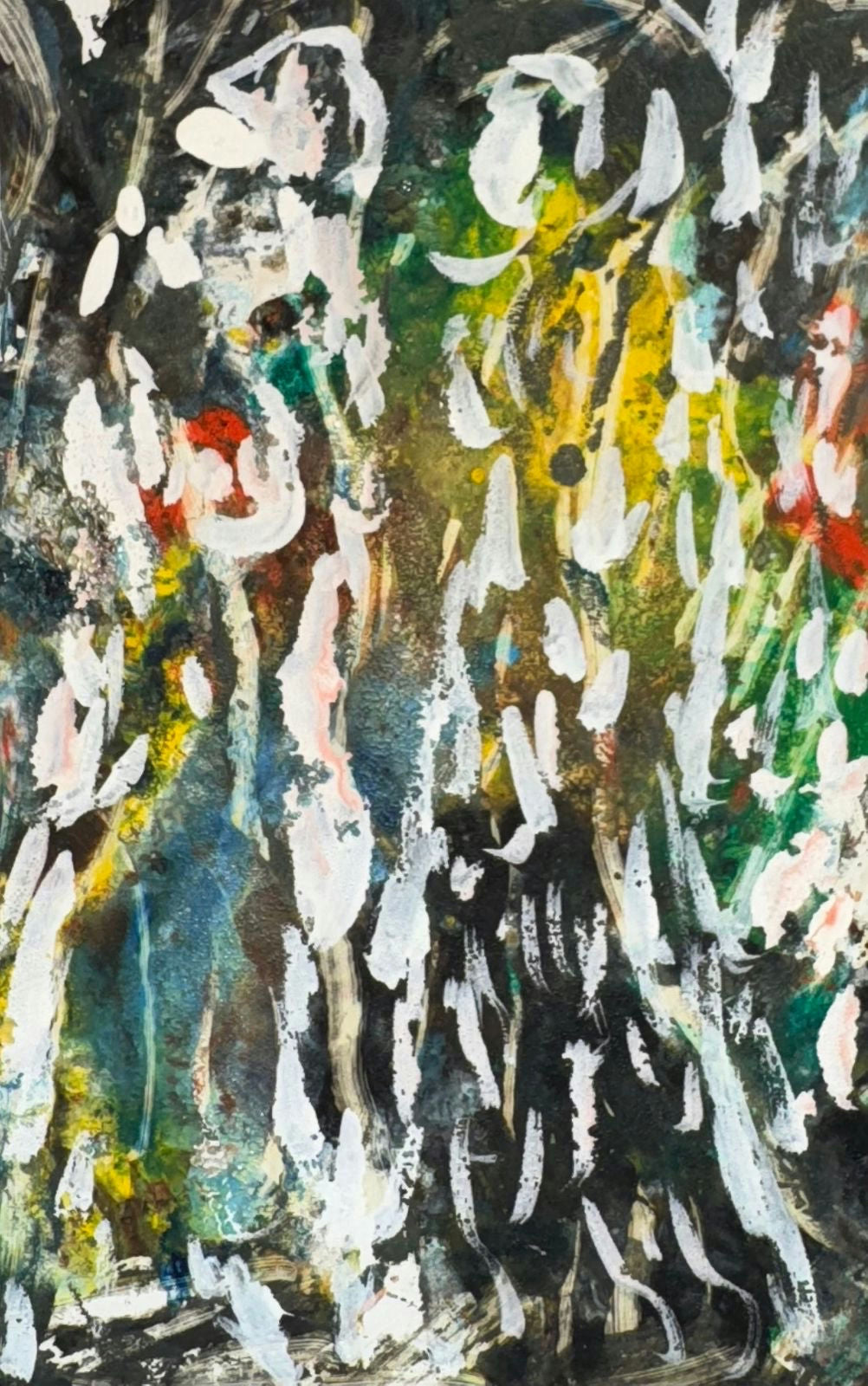 Original Mixed media 'Abstract White Marks on Dark Ground' by Mohammad Bushnaq