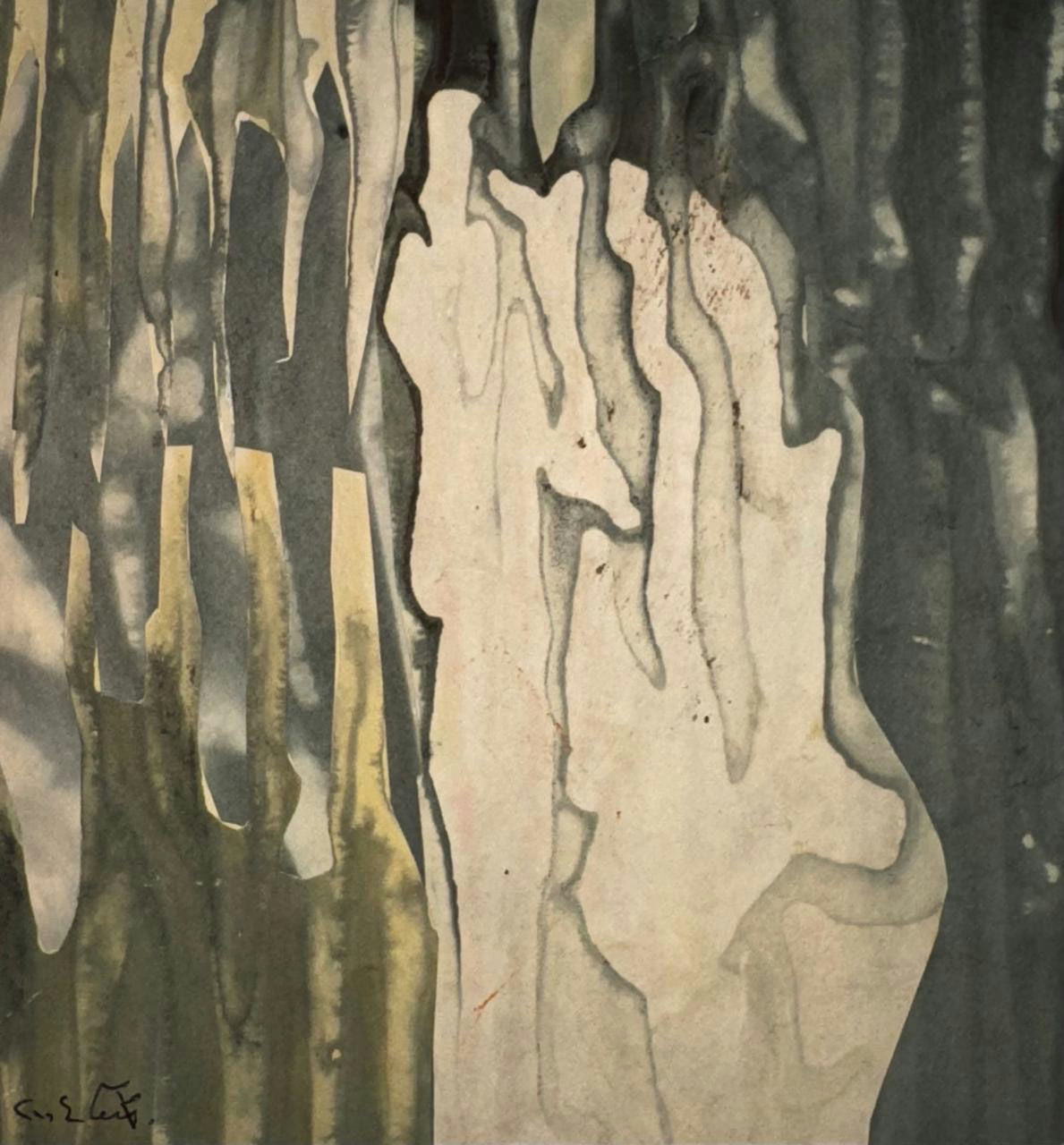 Original Mixed media 'Abstract Grey and White Flowing Forms' by Mohammad Bushnaq