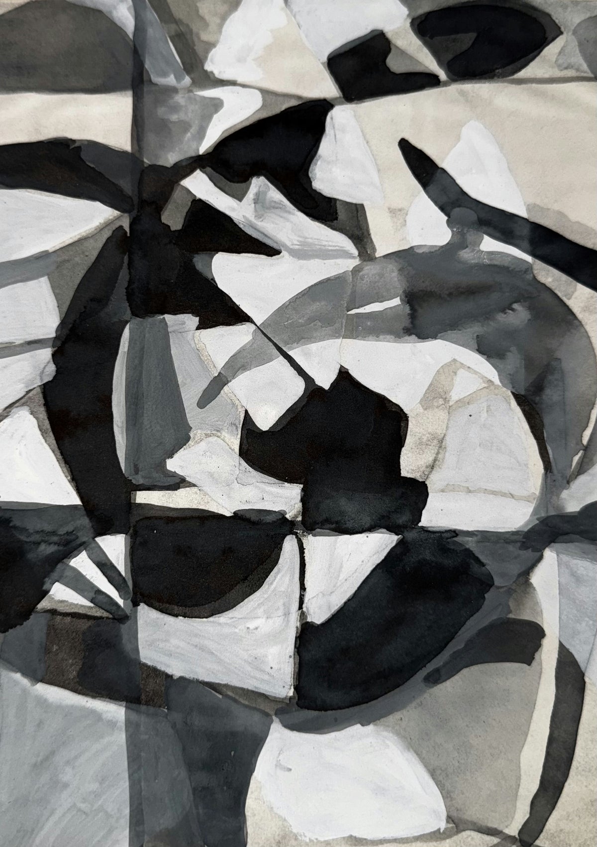Original Mixed media 'Black and White Abstract Fragmented Forms' by Mohammad Bushnaq