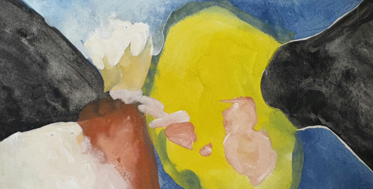 Original Mixed media 'Abstract Forms in Yellow Blue Black' by Mohammad Bushnaq