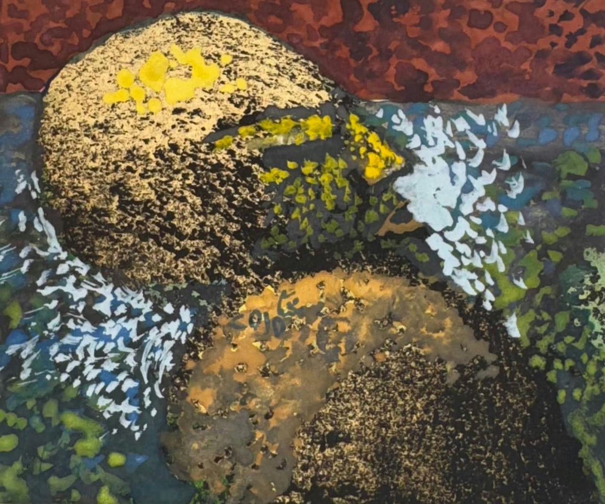 Original Mixed media 'Two Textured Rocks in Landscape' by Mohammad Bushnaq
