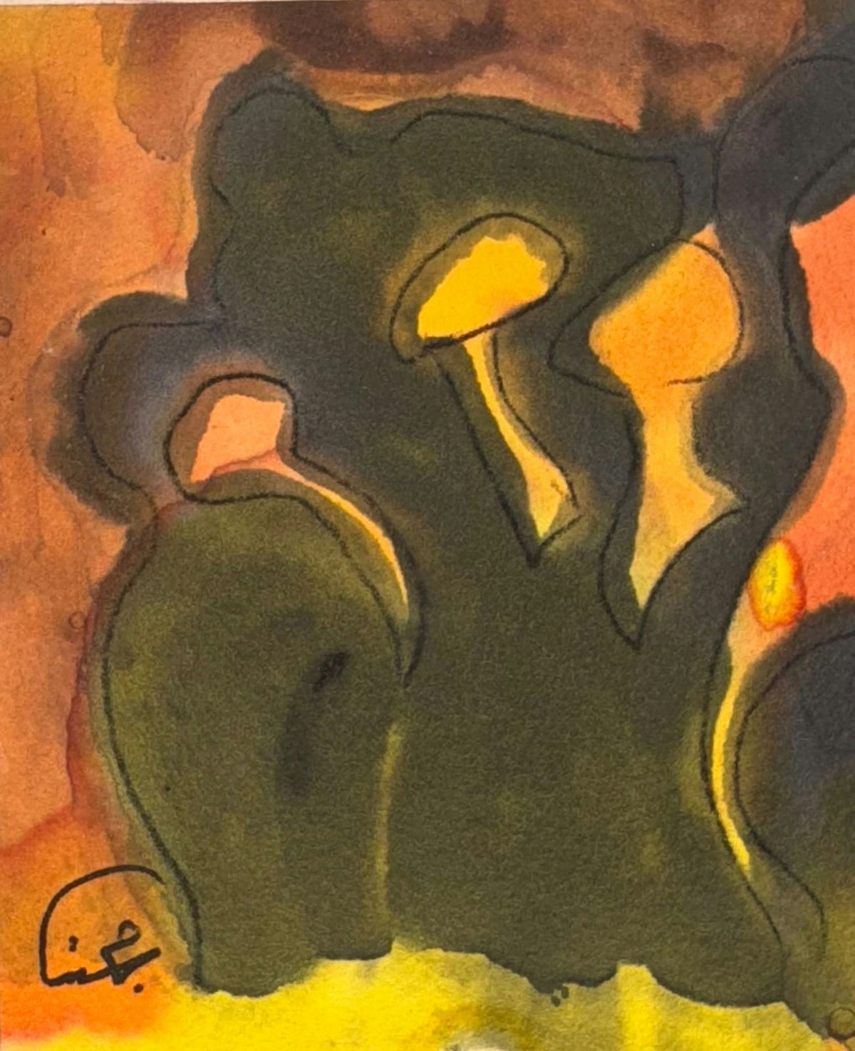 Original Mixed media 'Dark Abstract Forms with Glowing Light' by Mohammad Bushnaq