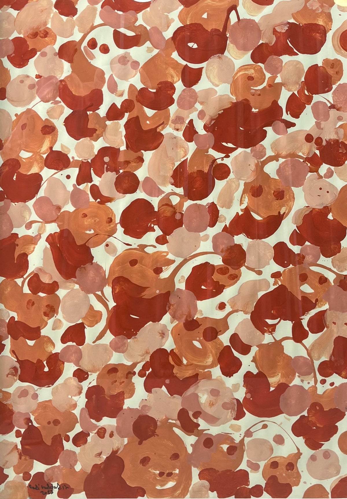 Original Acrylic 'Red and Pink Abstract Splashes on White' by Fadi Haddadin