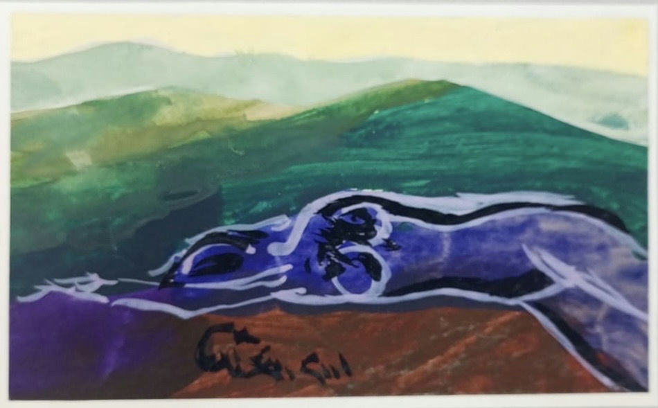 Original Watercolor 'Reclining Figure on Landscape' by Mohammad Bushnaq