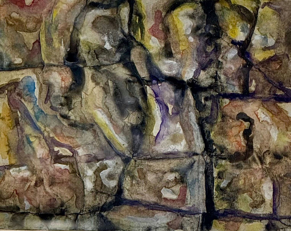 Original Watercolor 'Abstract Textured Rocky Surface Study' by Mohammad Bushnaq
