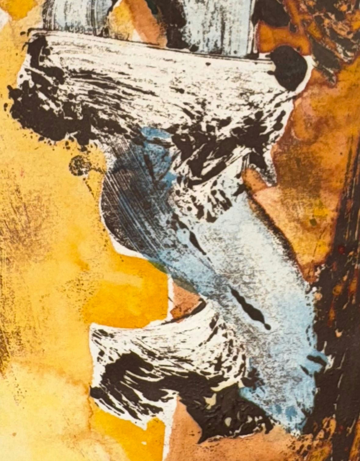 Original Mixed media 'Abstract Brushstrokes on Golden Ground' by Mohammad Bushnaq