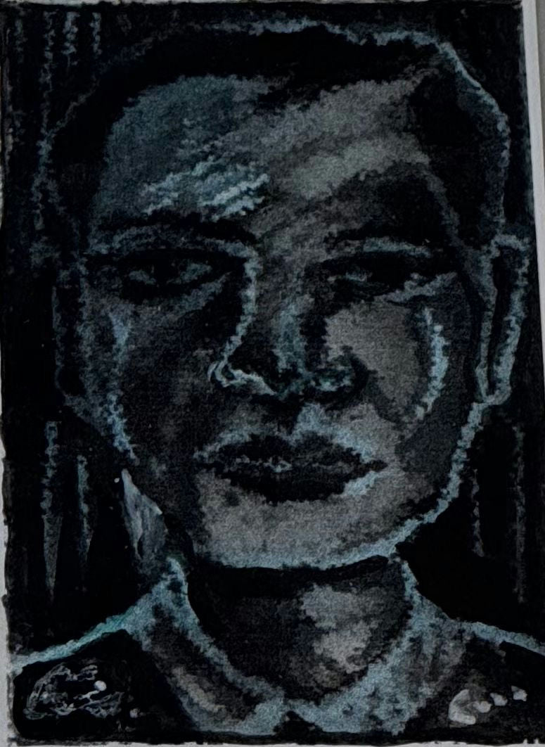 Original Mixed media 'Dark Portrait of a Young Man' by Mohammad Bushnaq
