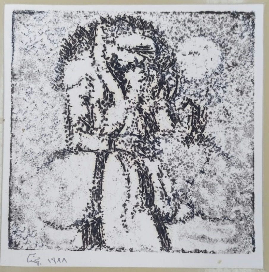 Original Ink & Pencil (Sketches) 'Standing Figure in Black and White' by Mohammad Bushnaq