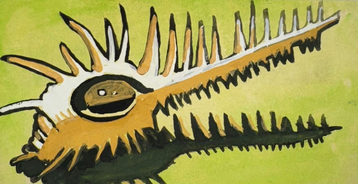 Original Mixed media 'Spiky Creature with Eye on Green' by Mohammad Bushnaq