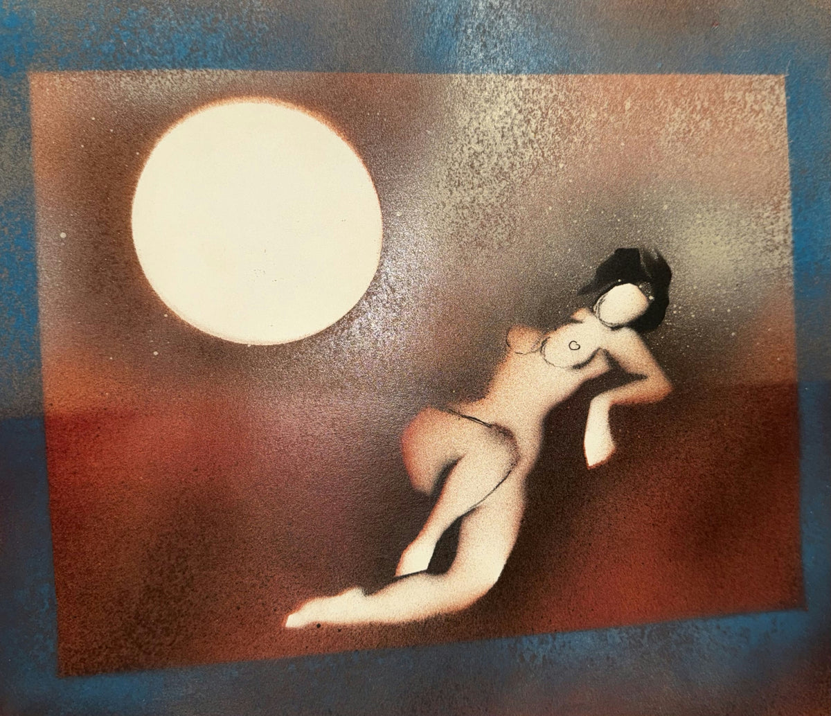 Original Mixed media 'Reclining Female Figure Under Full Moon' by Mohammad Bushnaq